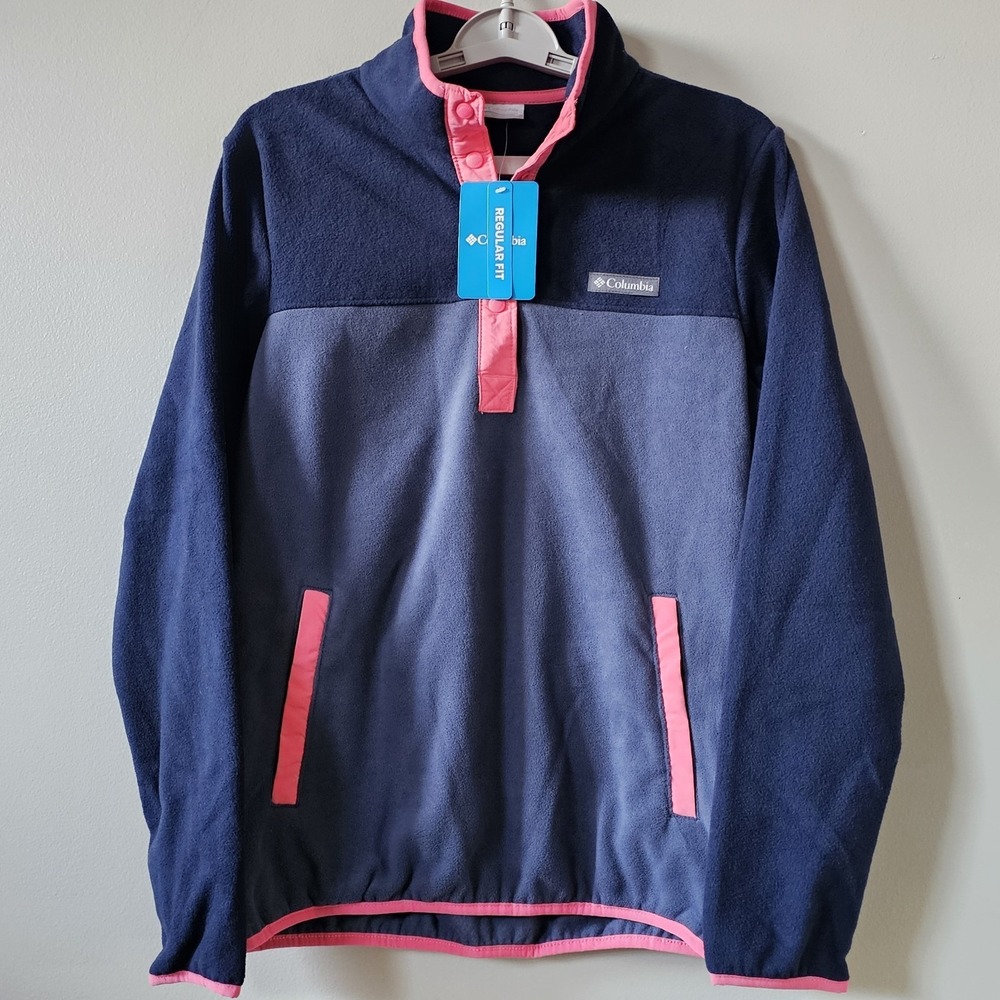 Columbia Benton Springs Pullover Fleece Women's Medium Blue Camellia Rose Purple